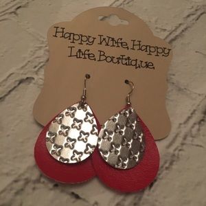 faux leather earring red/silver